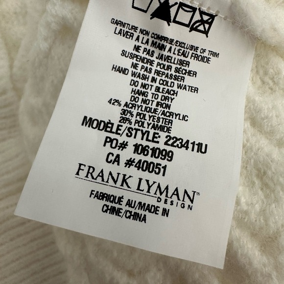 Frank Lyman white cream ruffled knit sweater waffle pattern SZL - Picture 6 of 6